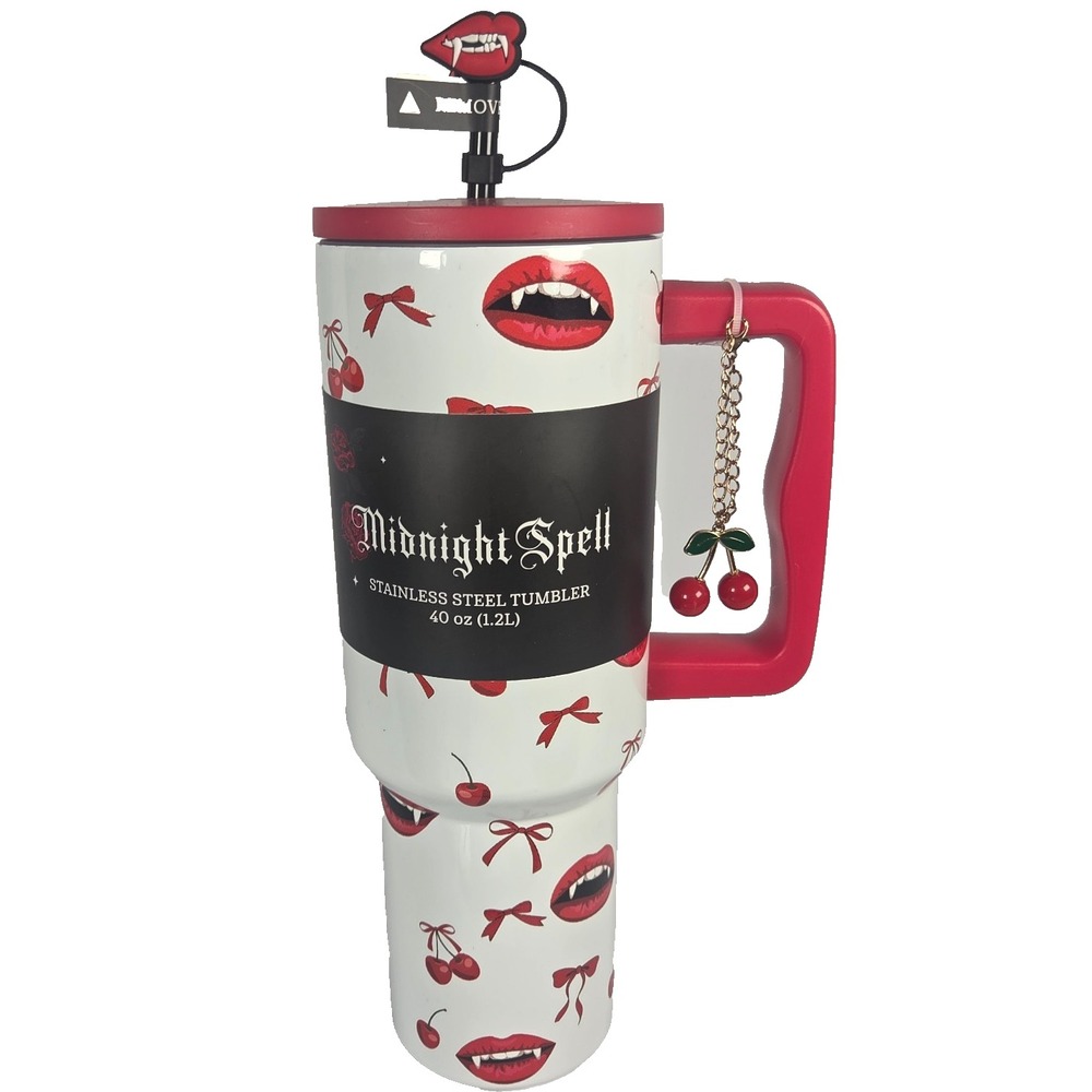 Vampire Lips Cherry Tumbler 40 Oz Midnight Spell Stainless Steel Charm New